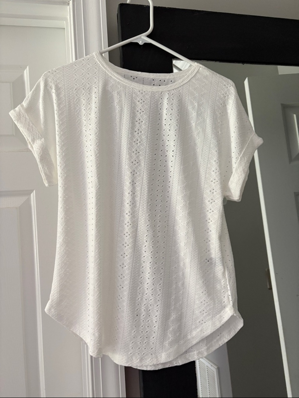 White Eyelet Short-Sleeve Women's Top